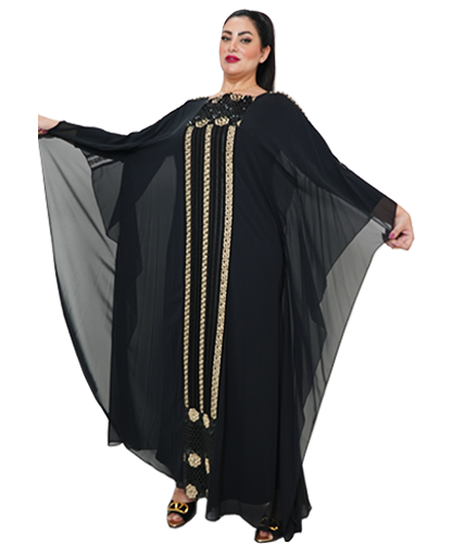 Black-Gold Striped Designed Abaya