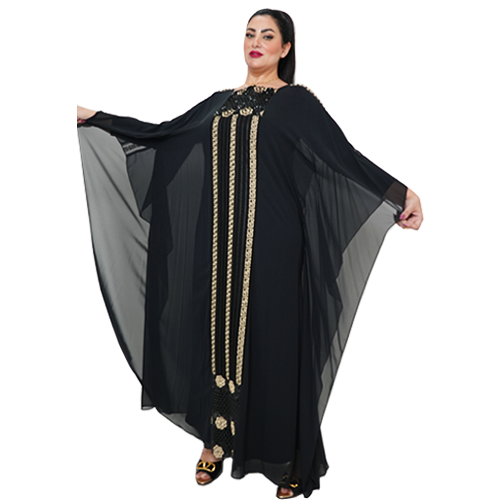 Black-Gold Striped Designed Abaya