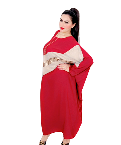 Red Abaya With Beige Middle Lining