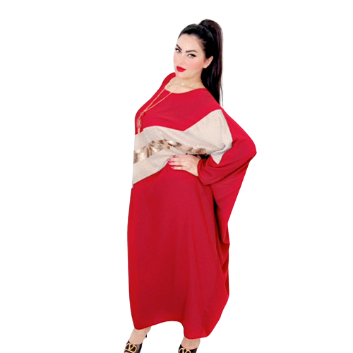 Red Abaya With Beige Middle Lining