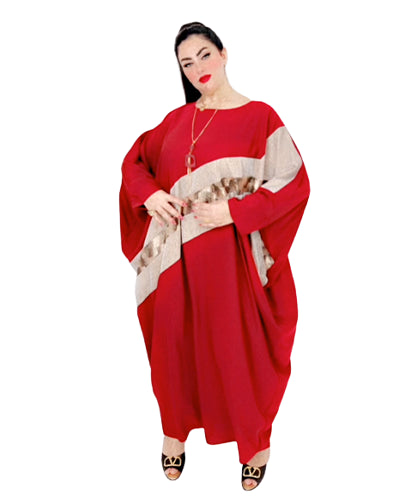 Red Abaya With Beige Middle Lining Red Abaya With Beige Middle Lining