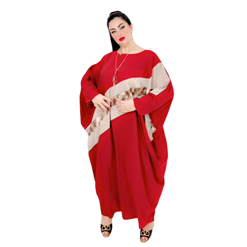 Red Abaya With Beige Middle Lining