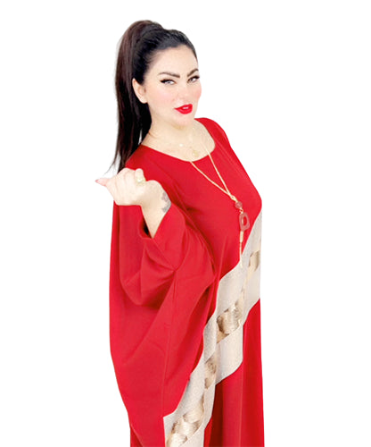 Red Abaya With Beige Middle Lining Red Abaya With Beige Middle Lining